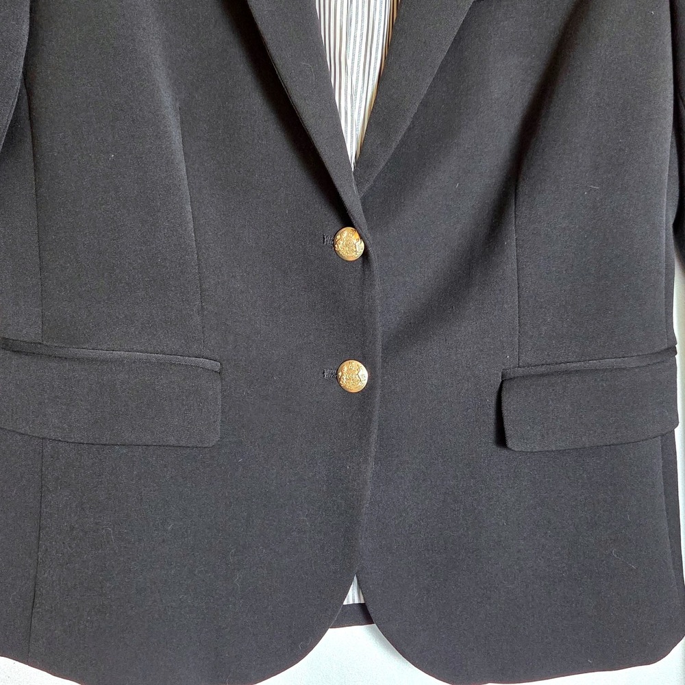 J.Crew Women 6 Preppy Dark Academia Schoolboy Blazer Black Gold Crest Button - Picture 3 of 10